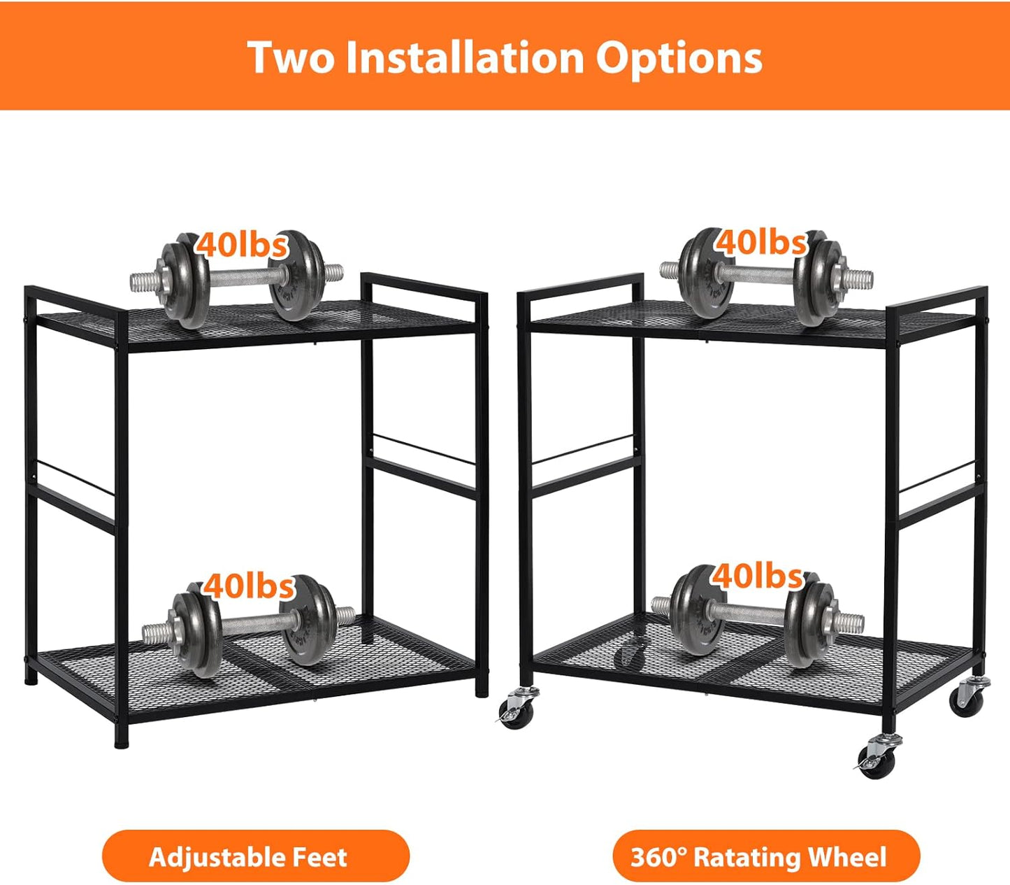 Computer Tower Stand, PC Tower Stand Metal Rolling Cart Holds up to 40lbs, 2 Tier Mobile Printer Stand with Storage Under Desk for Home & Office, Black