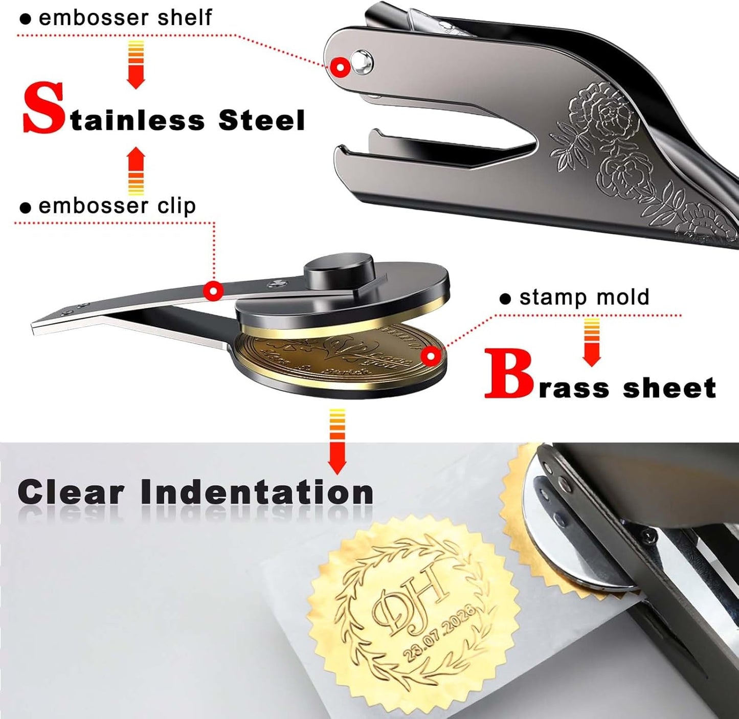 Book Embosser Personalized - Embosser Stamp Custom for Book, Cards, Paper, Napkins, Perfect for Book Lovers, Personal Library and Wedding, A Thoughtful Gift for Any Occasion - Flower 02