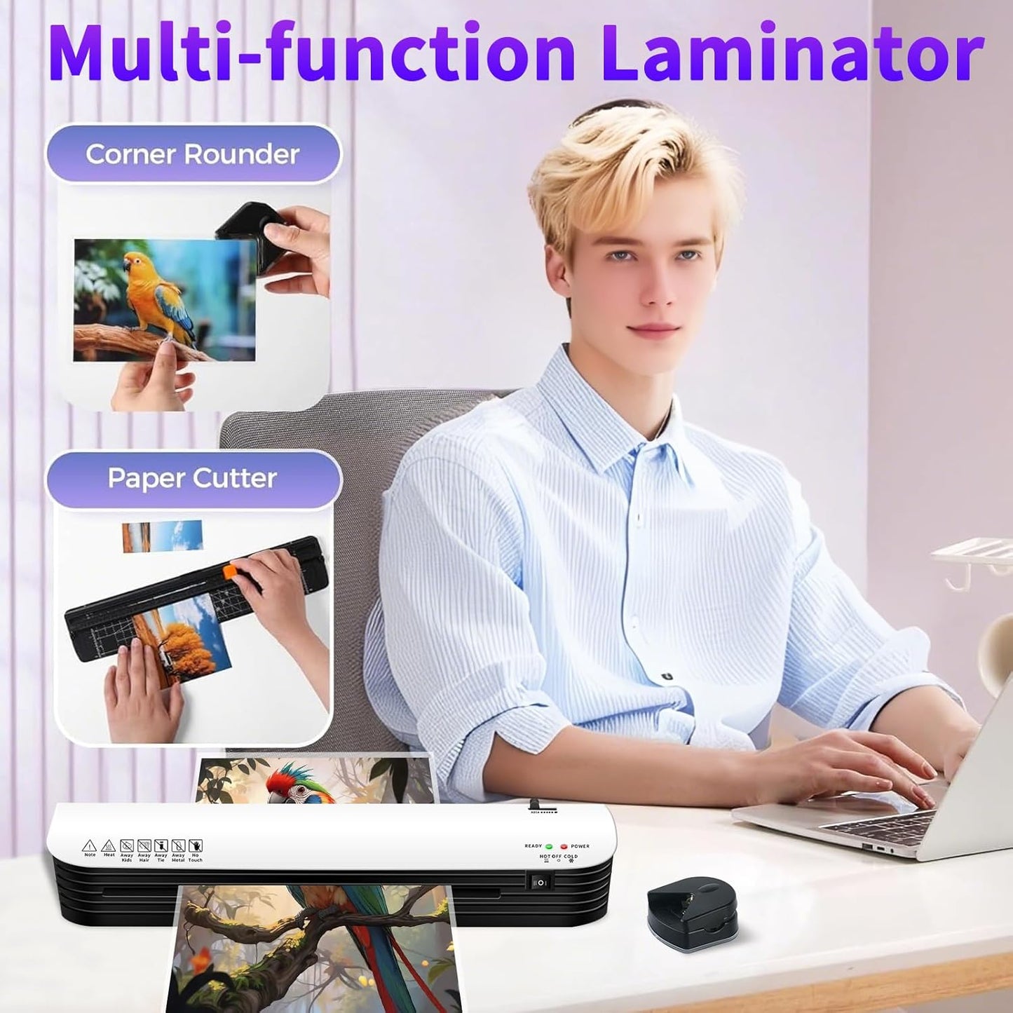 13 Inch Laminator Machine for Documents and Photos, 6 in1 A3/A4 Thermal Laminator Machine with Never Jam Technology, 15 Laminating Sheets, Use for Home Office School or Business
