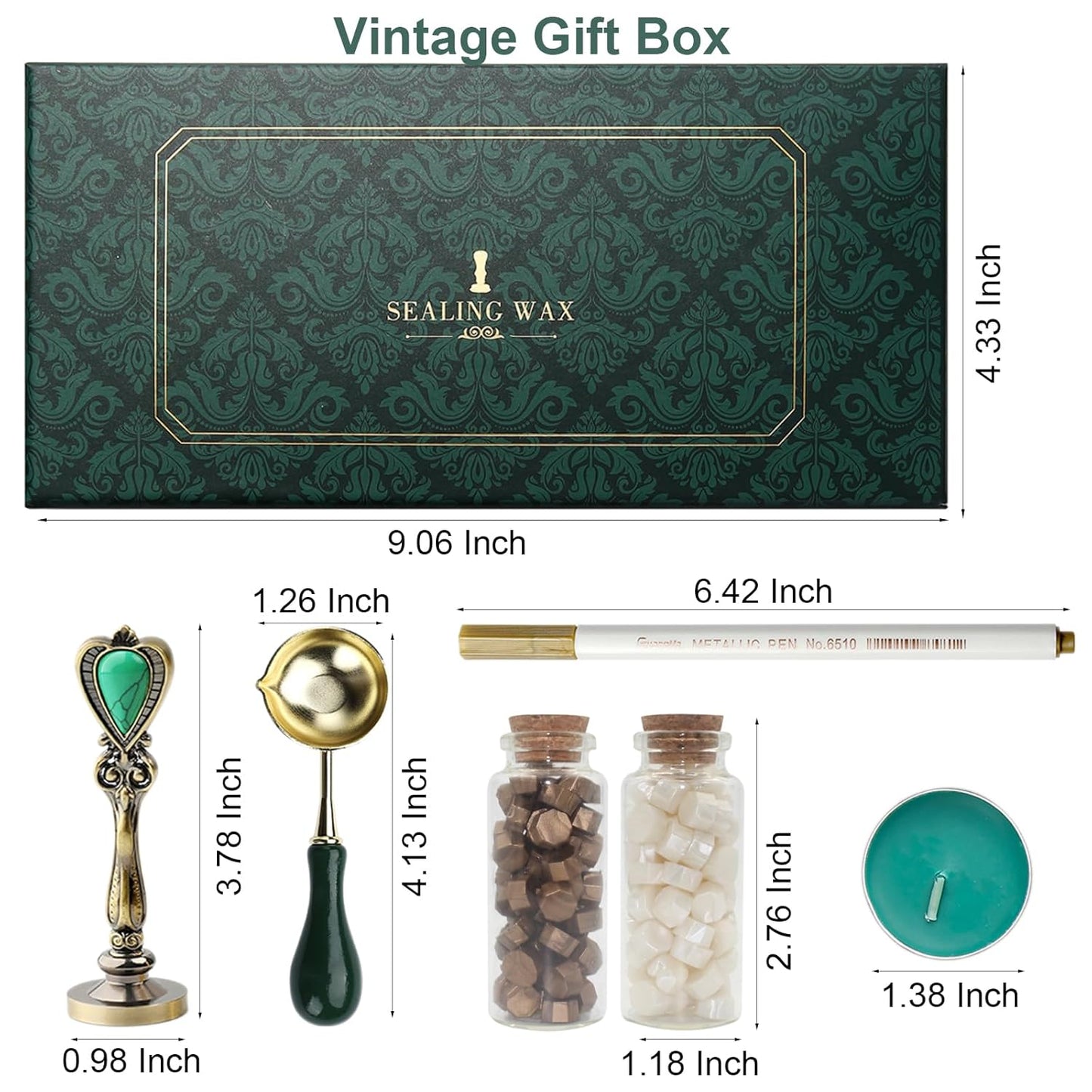 Letter Wax Seal Stamp Kit, Andotopee Wax Seal Kit Initial Alphabet S Sealing Wax Stamp Head 3pcs, Vintage Wax Stamp Seal Kit with Wax Seal Beads, Wax Seal Warmer Tools, Wax Seal Pen, Gift Box Set