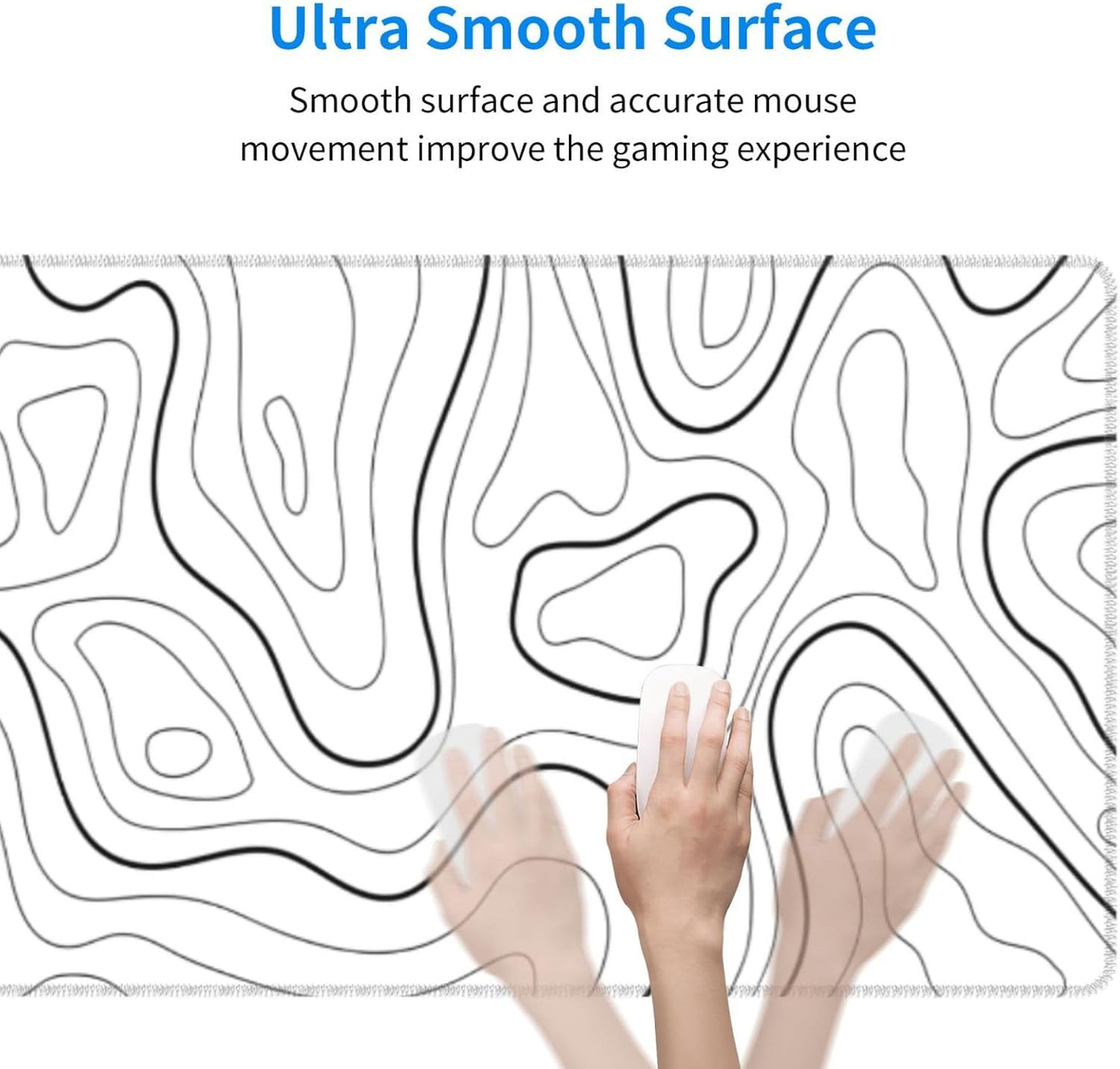 Extended Gaming Mouse Pad, Large Gaming Mouse Waterproof with Stitched Edges, Non-Slip Desktop Pad for Home and Office, Level Up Your 31.5x11.8 Inch… (White Topographic)