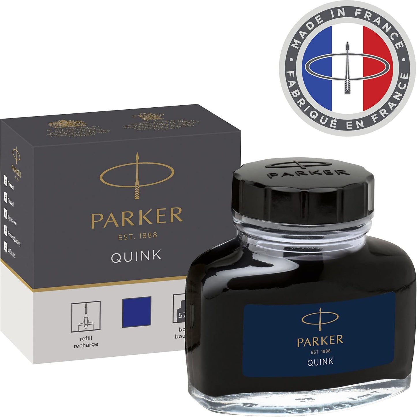 PARKER Fountain Pen Liquid Bottled Quink Ink, 57 ml, in a Box - Blue