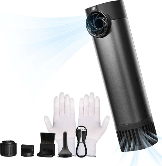 VSGO Electric Compressed Air Duster, Portable Cordless Handheld Air Blower with Led Light,10000mah Quick-Fill Inflator with 3nozzles Compatible for Gaps, Computer, Keyboard