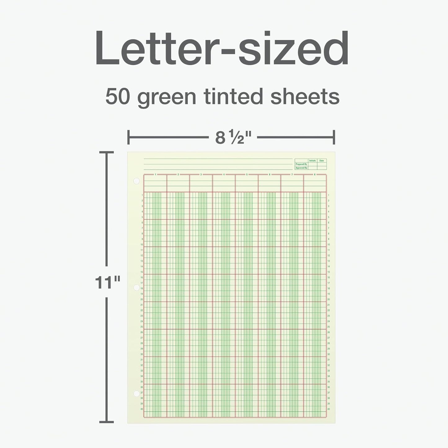 Adams Columnar Analysis Pad, 8 Column Ledger, 8.5" x 11", 100 Pages (50 Sheets), Green, 3 Hole Punch, for Accounting, Bookkeeping & Data (ACP85118)