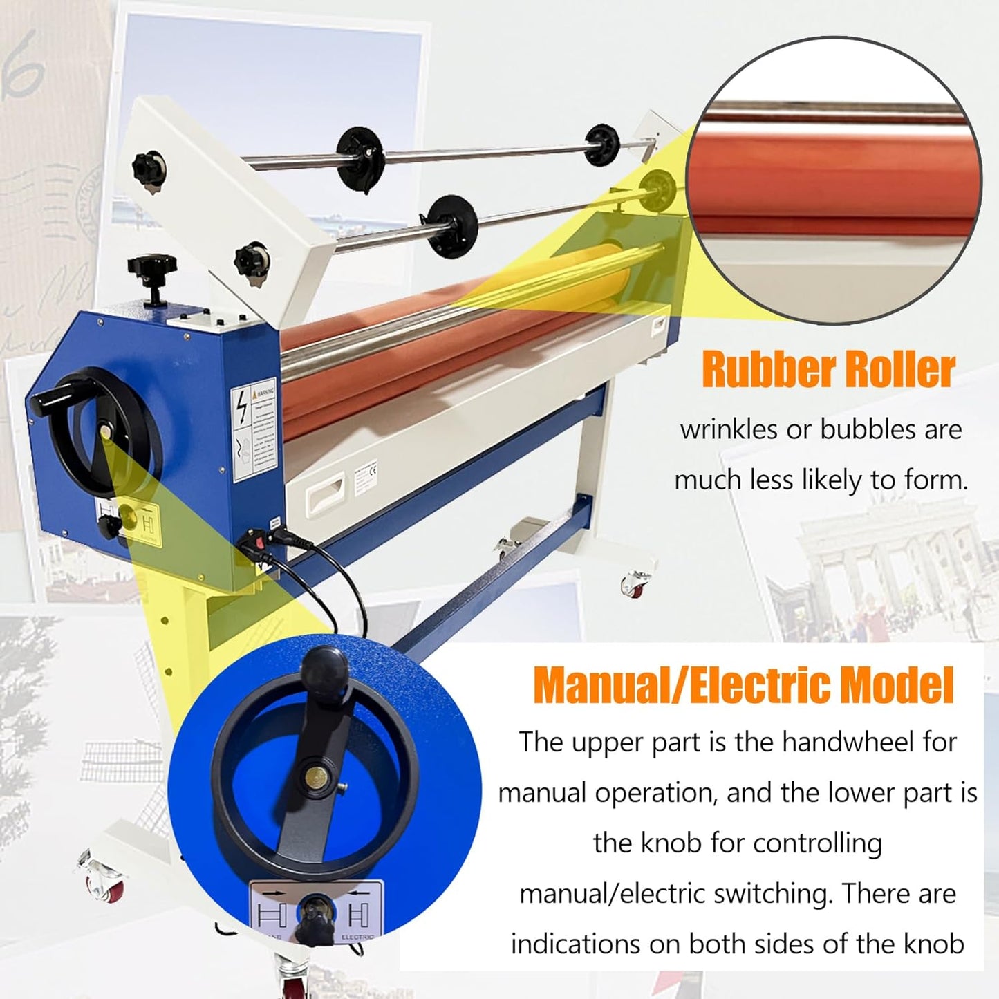 TECHTONGDA 63in Wide Format Cold Laminating Machine 110V Electric Manual Laminator Machine, Cold Roll Laminator with Self-Removing Film Function and Foot Pedal