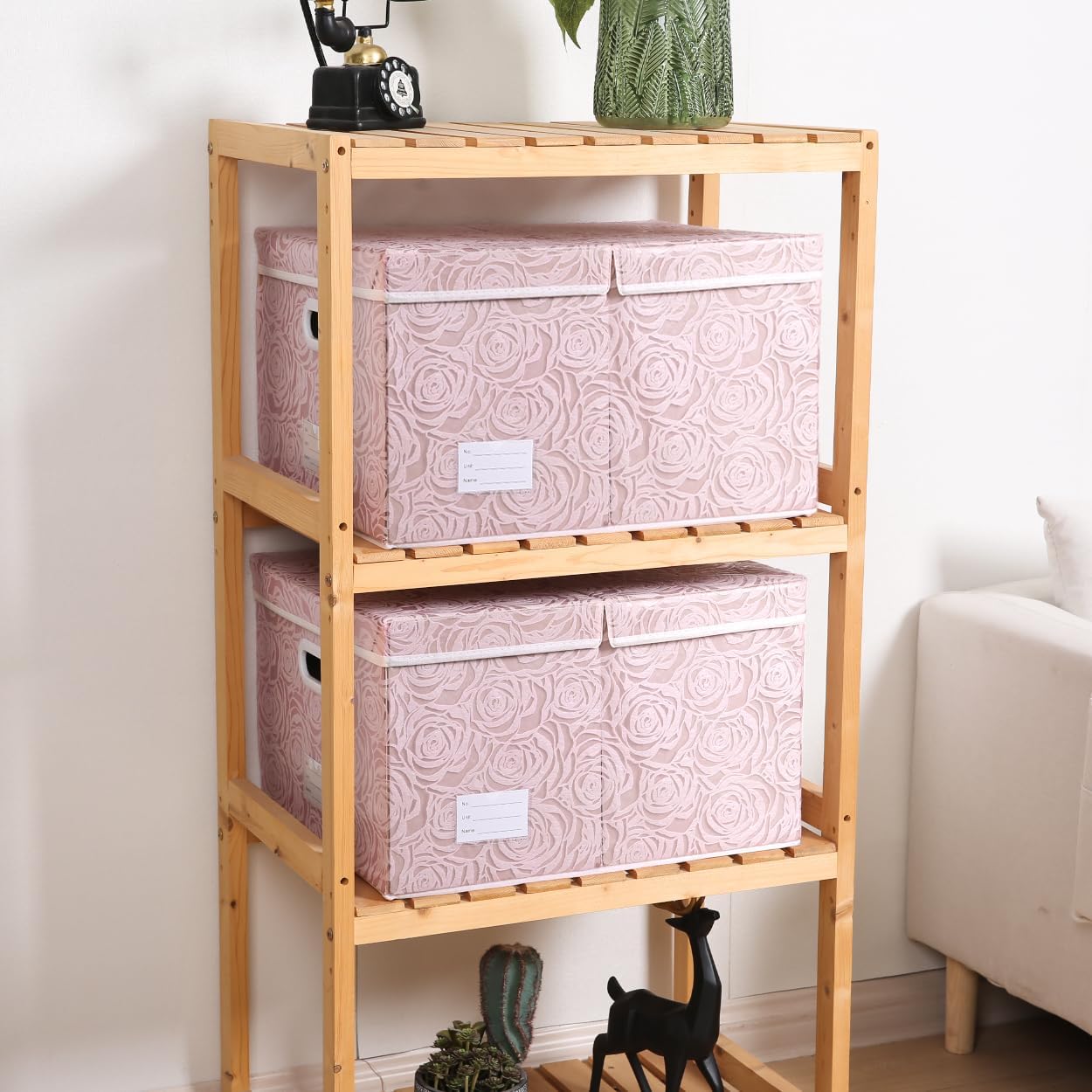 PRANDOM Extra Large Collapsible Storage Boxes with Lids Fabric Decorative Storage Bins Cubes Organizer Baskets with Cover Handles Divider for Bedroom Closet Living Room 19.7x15.7x11.6 Inch 3 Pack