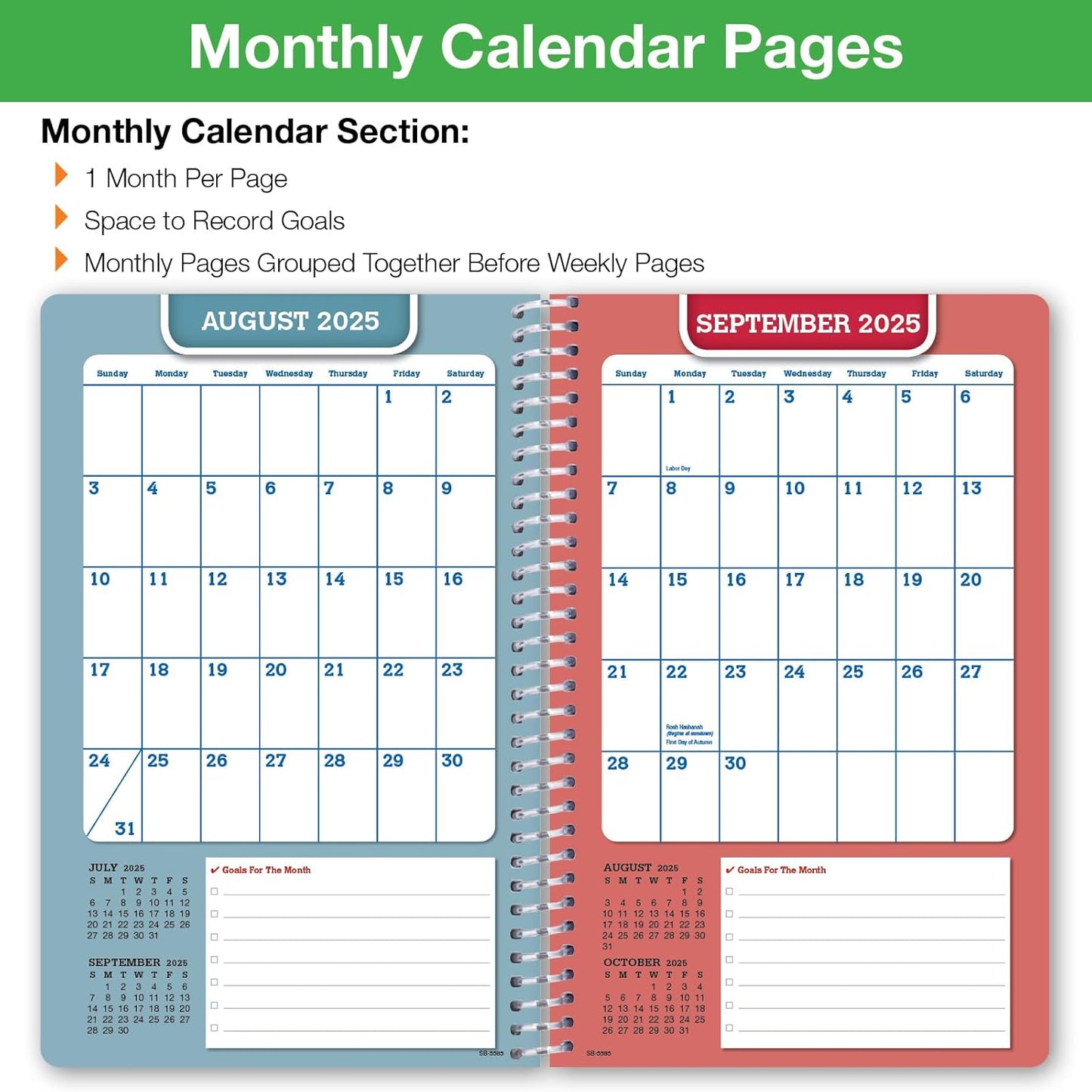 Global Datebooks Dated Middle School or High School Student Planner for Academic Year 2025-2026 Includes Ruler/Bookmark and Planning Stickers (Block Style - 5.5"x8.5" - Swoosh)