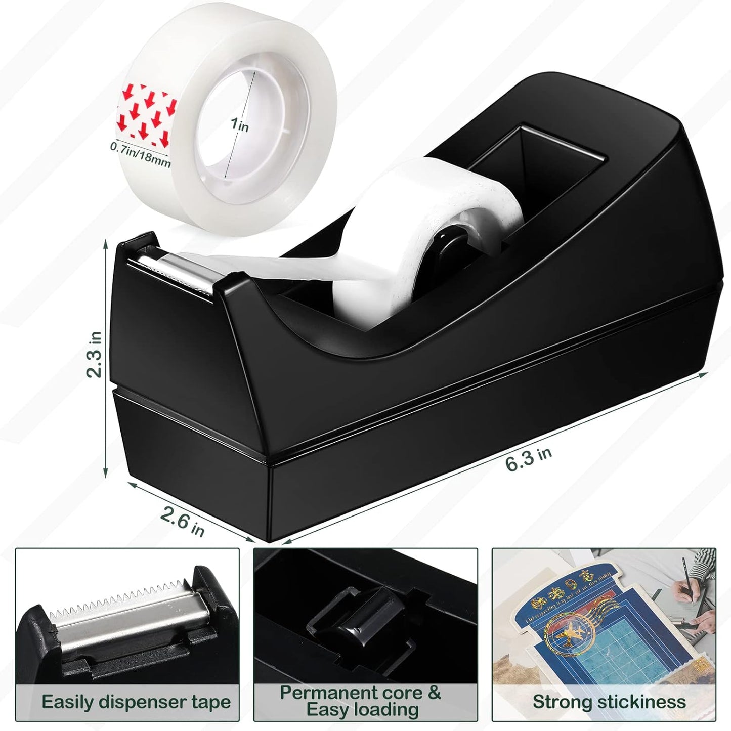 Yahenda 18 Pack Desktop Tape Dispenser Non Skid Base with 0.7 x 985 Inches Invisible Tape Refills Bulk Weighted Roll Dispenser for Office Home School