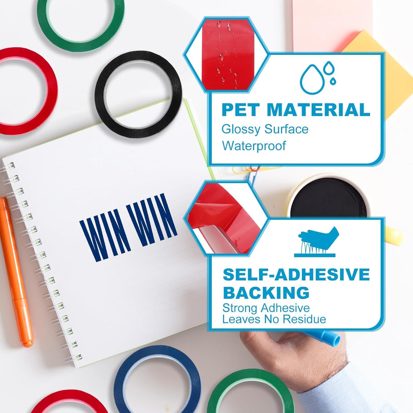 MECCANIXITY Whiteboard Tape 1/4" x 72 Yard Pinstripe Graphic Chart Line Grid Marking Tapes for Classroom Office Dry Erase Board Art, Red, Pack of 3