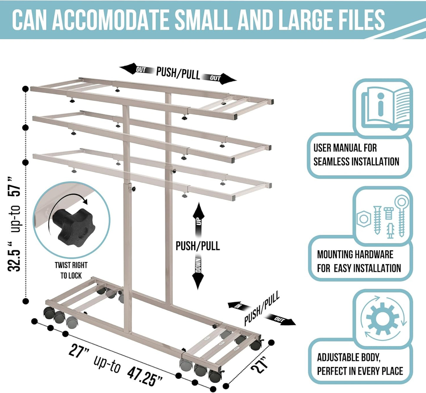 Adir Blueprint Rack and Clamps - 12 Pack of Blueprint Clamp and Mobile Blueprint Rack, Heavy-Duty Large Document Storage Solution for Blueprints, Posters, Maps, & Construction Plans