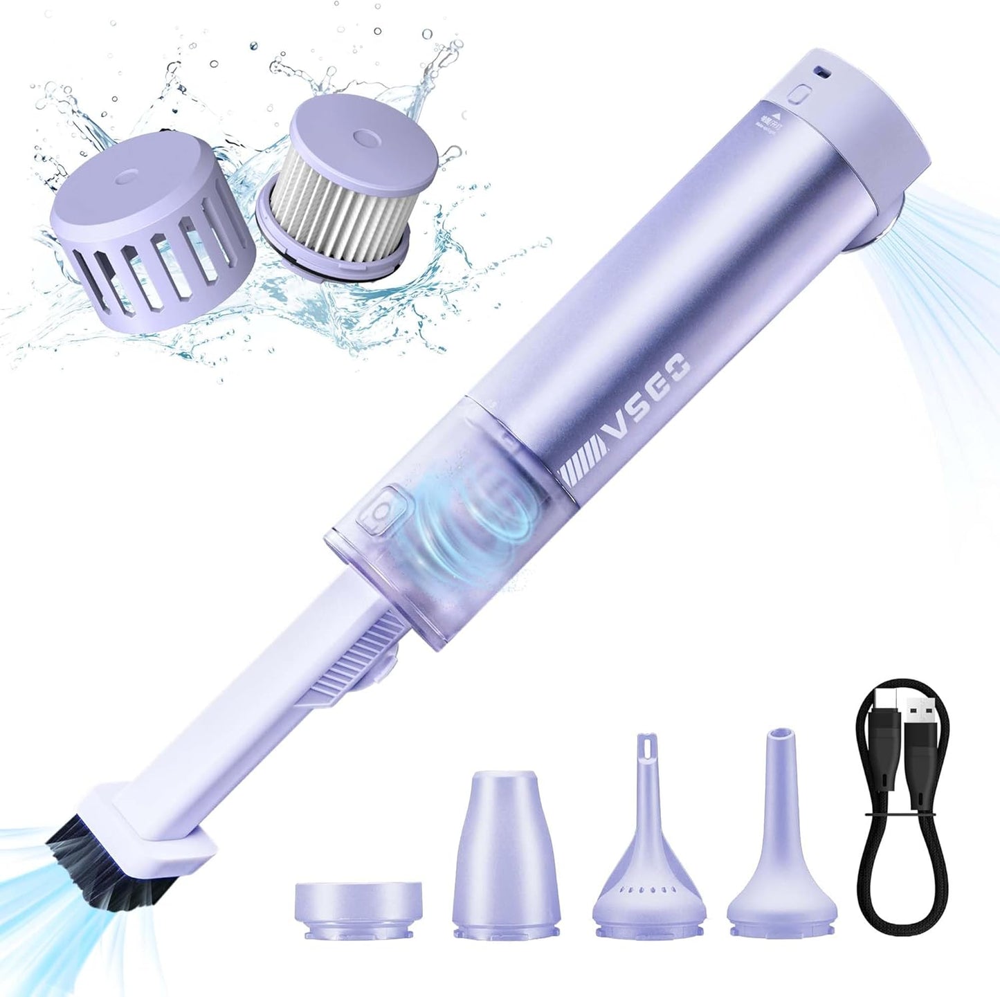 VSGO Cordless Car Vacuum, Compressed Electric Air Duster 17000Pa Suction, 5-in-1 Portable Mini Small Handheld Vacuum, UP to 90 Mins Runtime for Car, Desk, Computer, Keyboard, Home Cleaning (Purple)