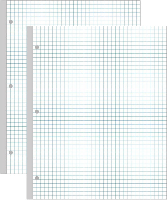 (2-Pack) A4 Grid Filler Paper, 3-Hole Graph Paper, 200Sheets / 400Pages Loose-Leaf Paper, 100gsm White Paper, 8.5'' x 11''