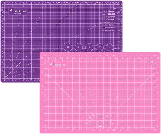 Headley Tools 18"x12" Thickened Self Healing Cutting Mat, A3 Rotary Cutting Sewing Mat for Crafts, Double Sided 5-Ply Table Cutting Board for Fabric Quilting Art Hobby Project, Pink/Purple