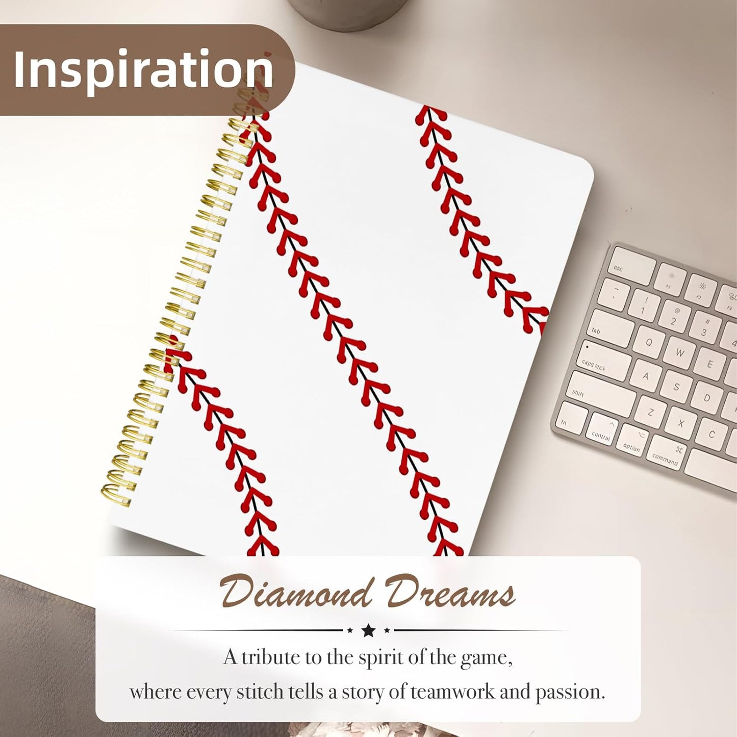 Cute Spiral Notebook journal B5 Aesthetic Pretty Design for Women Girls Kawaii with Pocket, 10 x 7.2 inch, Lined, Baseball