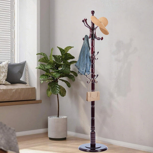 Wooden Coat Rack Freestanding with Resin Hooks, Adjustable Heavy Duty Stand for Hanging Coats, Bags, Hats, and Umbrellas in Living Room, Bedroom, Entryway (Rosewood-Ruyi Hook)