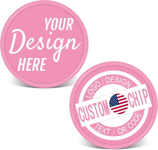 500 Personalized Plastic Chips, Custom Poker Chip, Print Your Logo Image or Text, Good for Golf Ball Markers, Challenge Coins, Business Cards, Drink Tokens