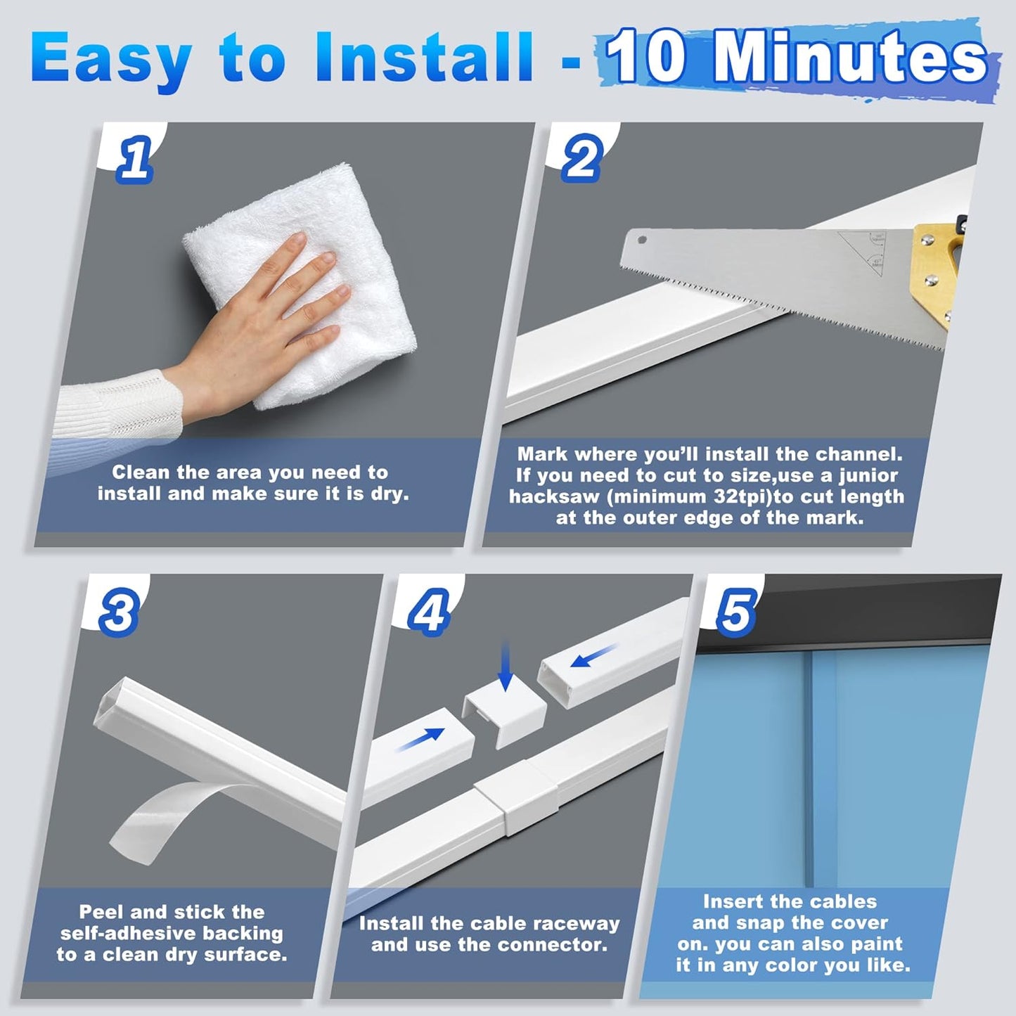 Wire Covers for Cords Kit-392.5in Wire Hiders for TV on Wall, Cord Cover Wall, Cord Hider Wall Mounted TV, TV Cable Hider Wall Kit for Wire Cover, Cord Concealer, 25 x L15.7 W 0.95H 0.55in, Grey