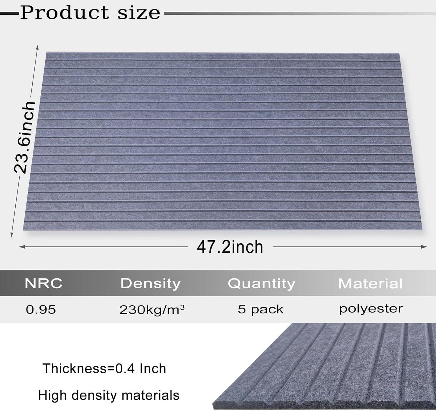 5 Pack Large Acoustic Panels, 48"X24"X0.4" Sound Proof Foam Panels for Walls, Sound Dampening Panels, Sound proof panels for walls, Soundproof Wall Panels for Home Studio&Office Decor.(Dark Grey)