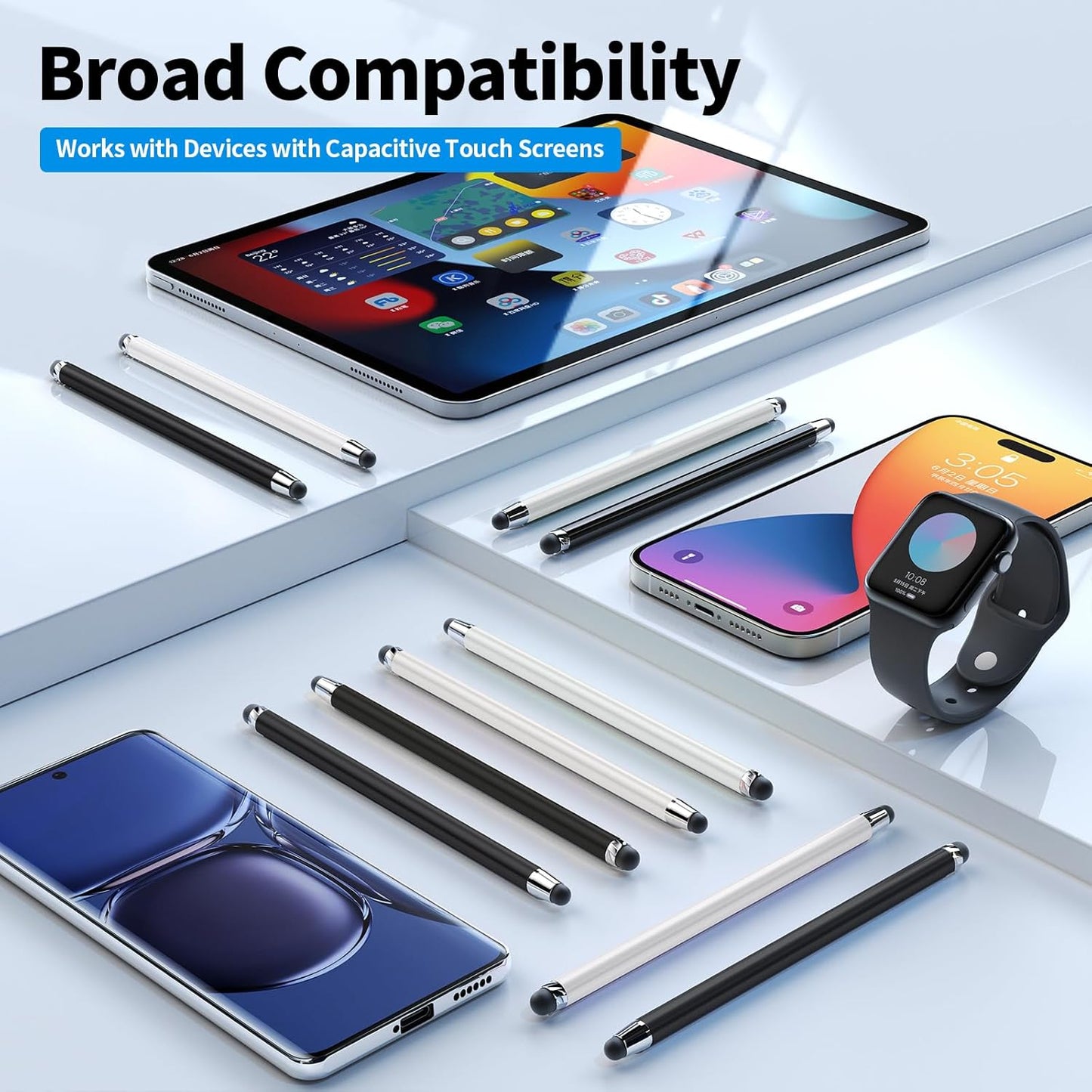 10 PCS Stylus,Stylus Pen for Touchscreen,Stylus 2-in-1 High Sensitivity & Precision Suitable for Touch Screens of iPhone/ipad/Android Tablets(10 Stylus Pen Withe/Black + 20 Tips)