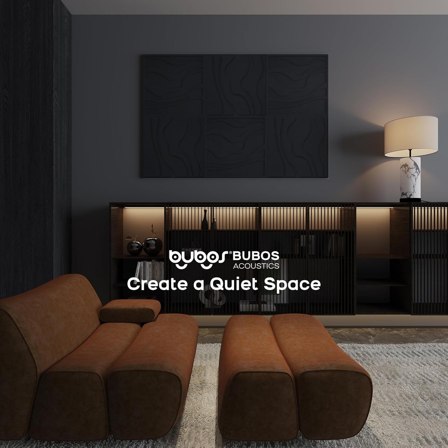 BUBOS Large Acoustic Panels, 6-Pack Soundproof Wall Panels Thickened 23.6 x 23.6 Inches, Self-adhesive Sound Absorbing Panels Decorative for Recording Studio Office Home Theater, Black