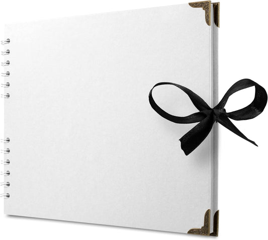 Bstorify Square Scrapbook Photo Albums 50 Pages (28 x 22 cm) White Thick Paper, Hardcover, Metal Corners, Ribbon Closure - Ideal for Your Scrapbooking Albums, Art & Craft Projects