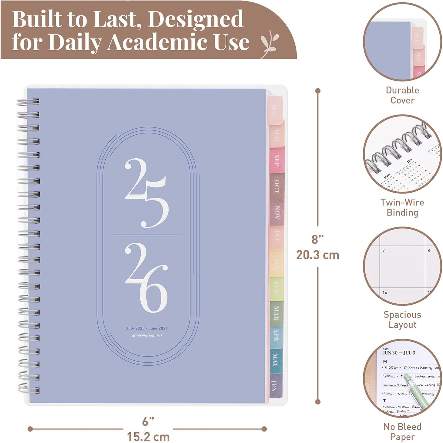 Rileys Academic Planner 2025-2026, Daily, Weekly & Monthly Planner, July 2025 - June 2026, Student Notes Pages, Twin-Wire Binding, Weekly Agenda for School & Work (8 x 6-Inches, Blue)