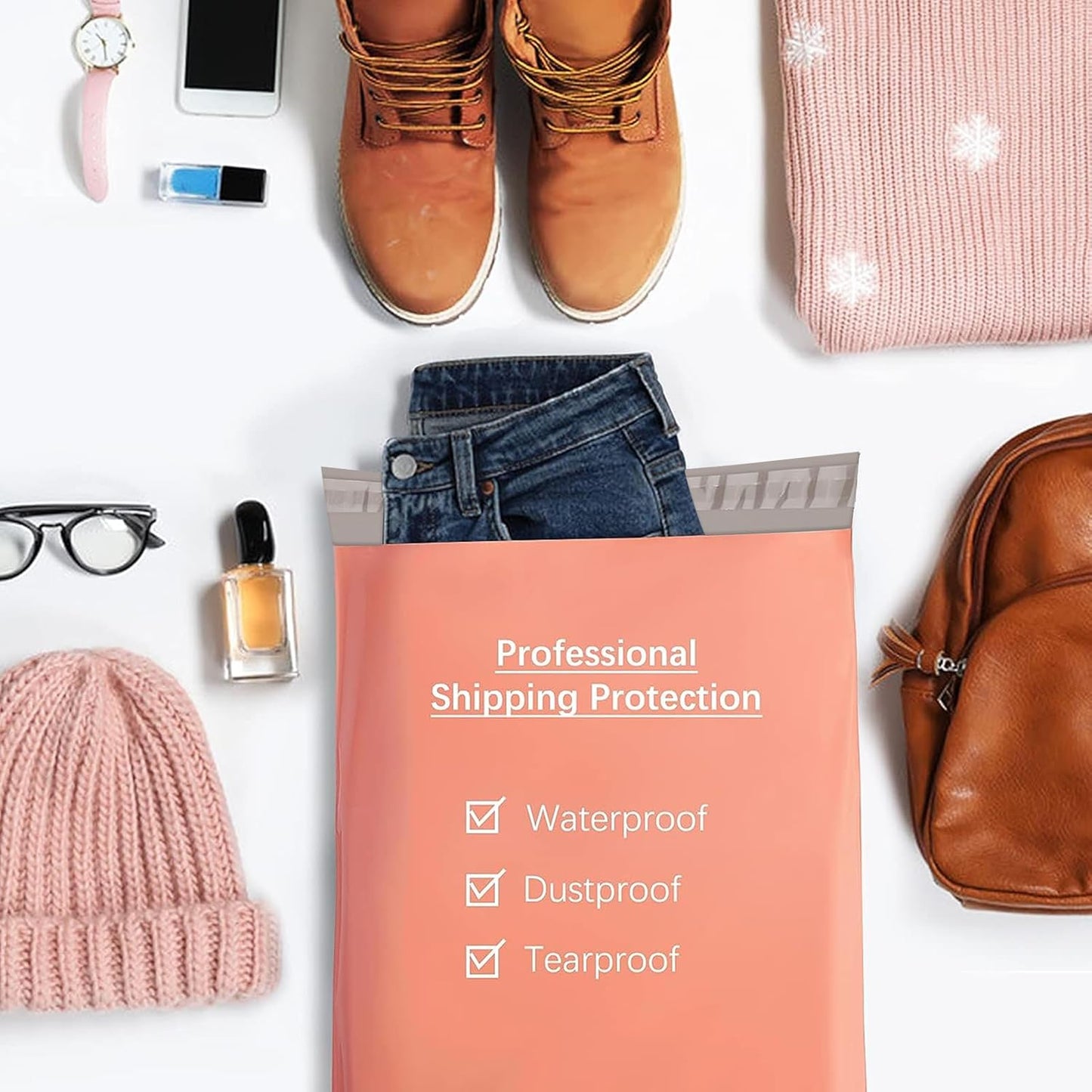 Metronic Poly Mailers 12x15.5 100 Pack, Medium Size Shipping Bags for Clothing, Strong Self-Seal Mailers Poly Bags Shipping Envelopes, Thick Mailing Bags Package Bags for Small Business, Peach Pink