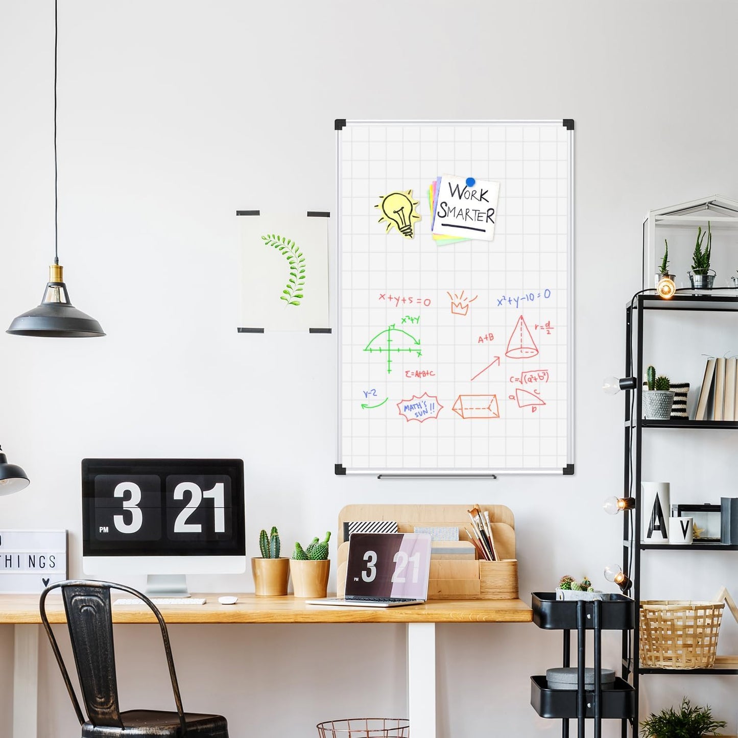 XBoard Magnetic Dry Erase Board with Lines 48 x 36 Inch, 4' x 3' Double Sided Hanging White Board Planner for Wall | Grid Lined White Board + Message Presentation Board