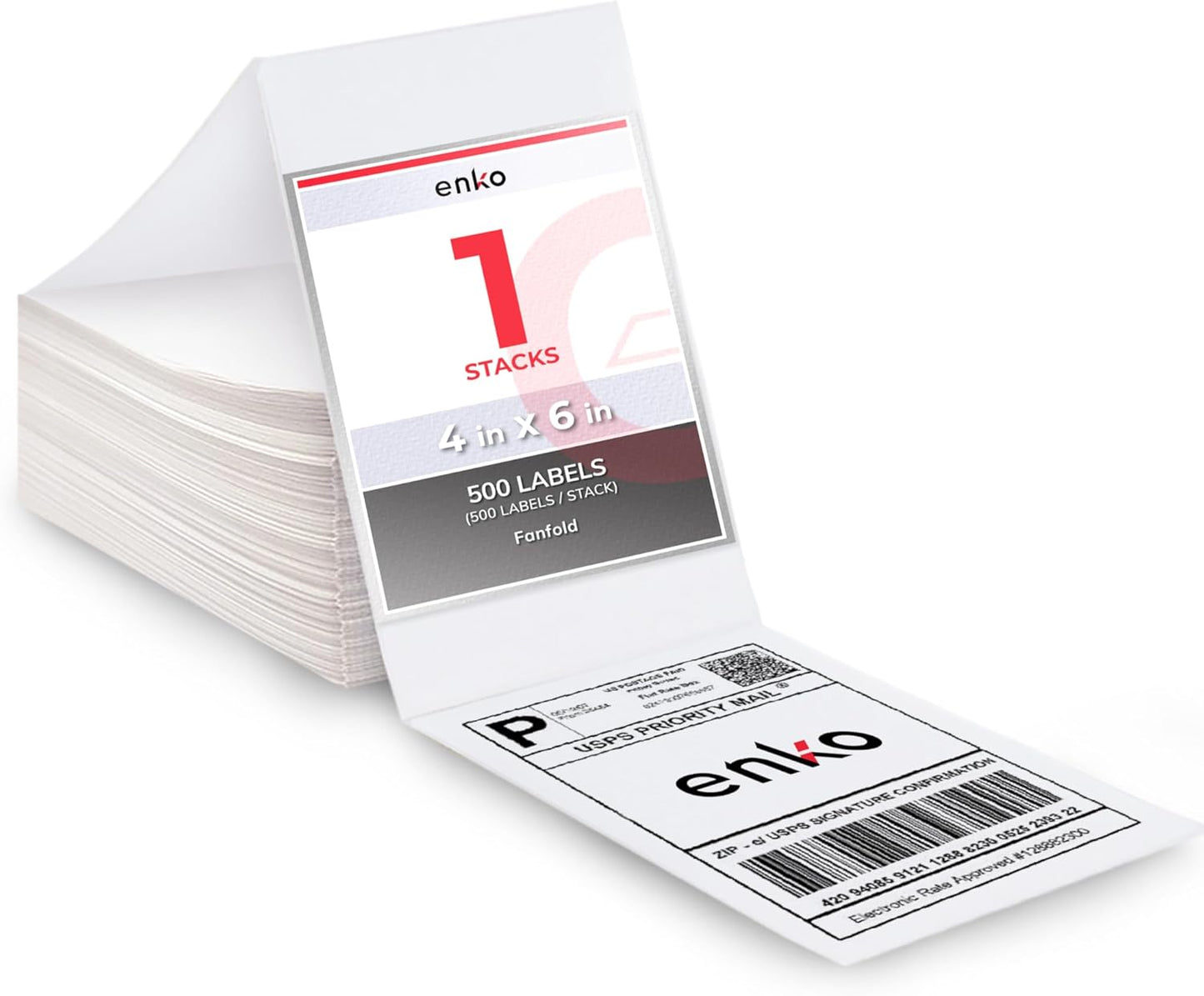 enKo 4 x 6 Thermal Fan Fold Labels Compatible for Rollo Printer Labels - 1 Stack of 500 4x6 Label Zebra Printer - Mailing Postal Label Paper, Perforated, Permanent Adhesive