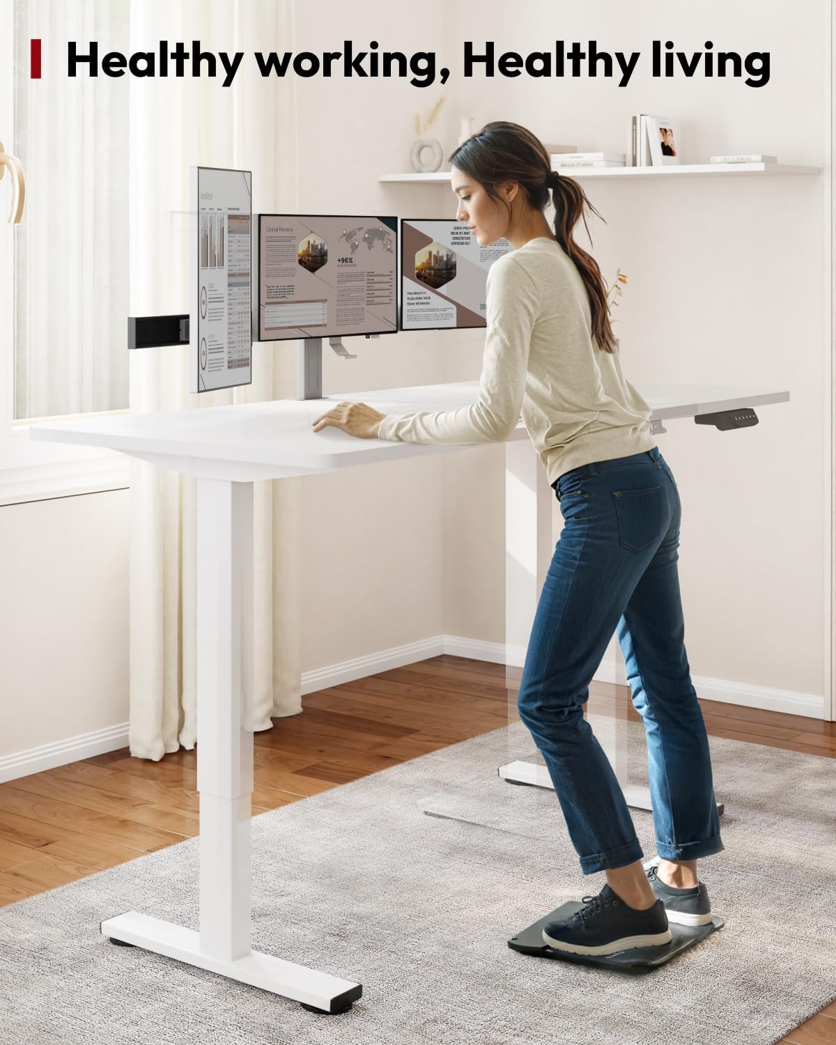 SANODESK Standing Desk Height Adjustable Electric Stand up Desk 79x32 Inches Sit Stand Home Office with Splice Board, White Frame/White Top