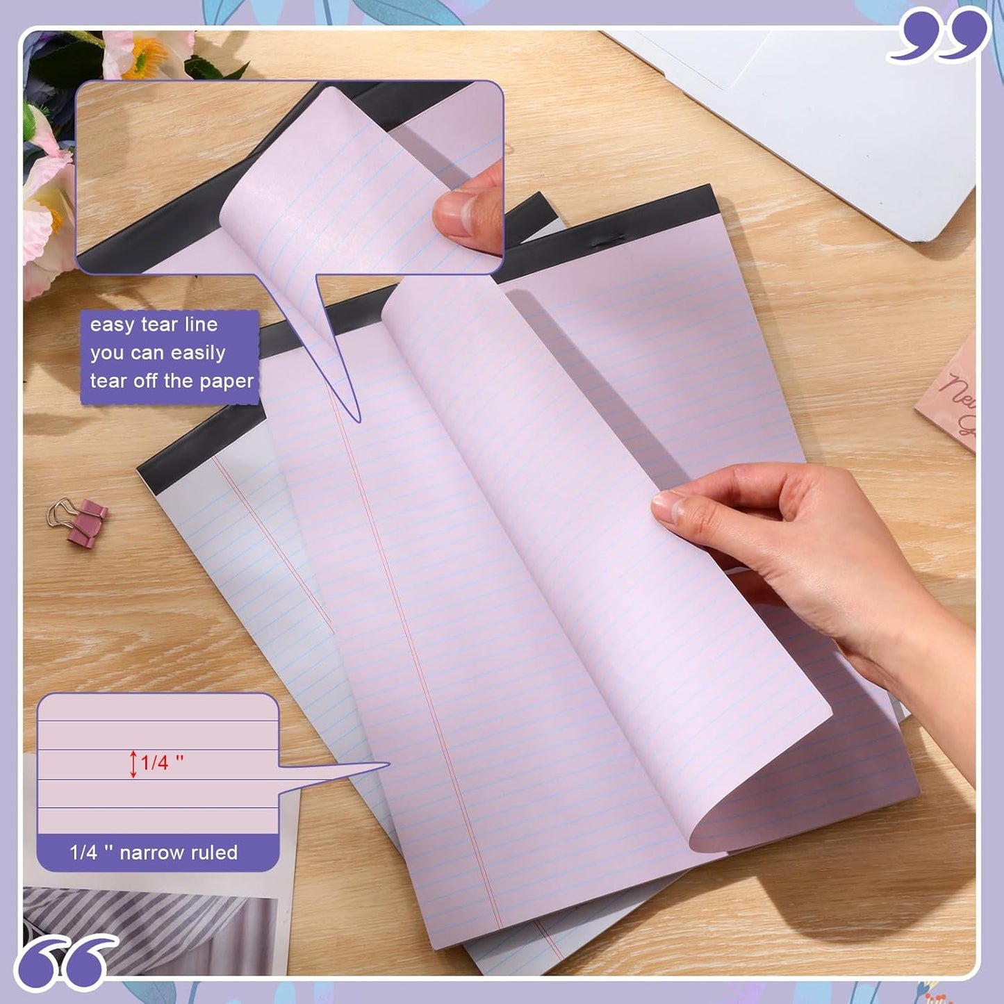 Fuutreo 8 Pcs 8.5'' x 11'' Colored Legal Pad Writing Pads Narrow Ruled 50 Sheets Per Notepad Perforated Writing Notepad Office Supplies for College Office Business (Taro Color)