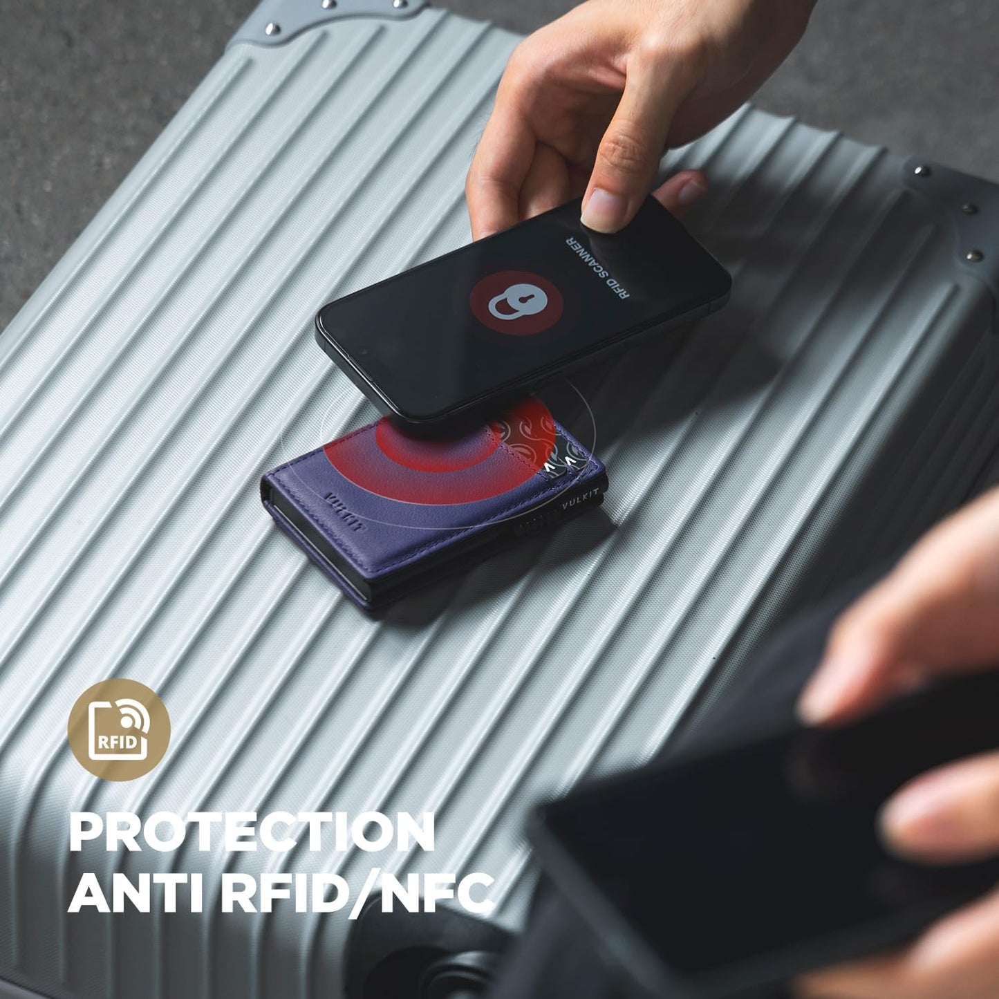 VULKIT Men's Wallet with ID Window Top Grain Leather RFID Blocking Minimalist Wallet Pop Up Card Holder Magnetic Closure