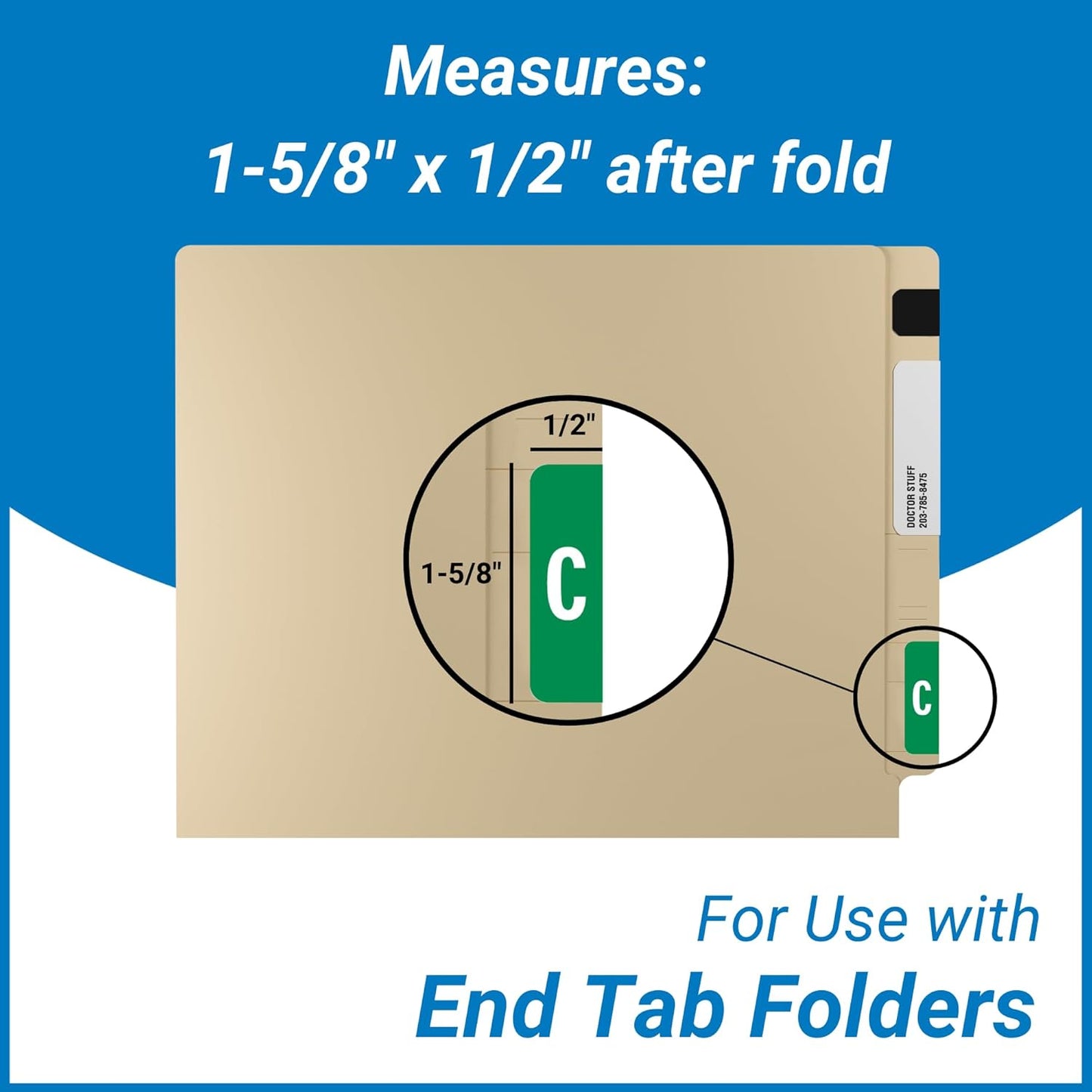 Doctor Stuff - File Folder Labels, Alphabet Letter C, Compatible with Smead Alpha Z Acc/ACCS - SMSM Series Alpha Stickers Dark Green, 1-5/8" x 1”, 250/Roll