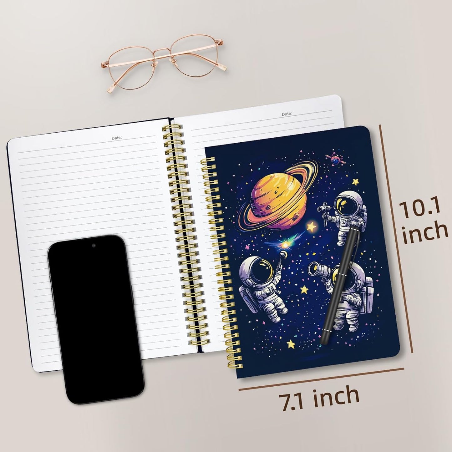Cute Spiral Notebook journal B5 Aesthetic Pretty Design for Women Girls Kawaii with Pocket, 10 x 7.2 inch, Lined, Astronaut