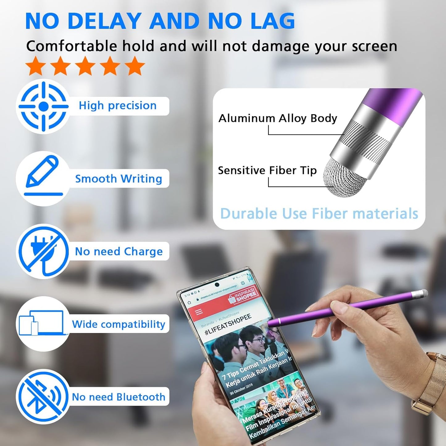 Stylus Pen for Touchscreen, 5 Pack Dual Fiber Stylus, High Sensitivity and Precision, Universal Stylus Pen for Ipad,iPhone,Android, Galaxy Microsoft Surface,Kindle All Capacitive Touch Screens