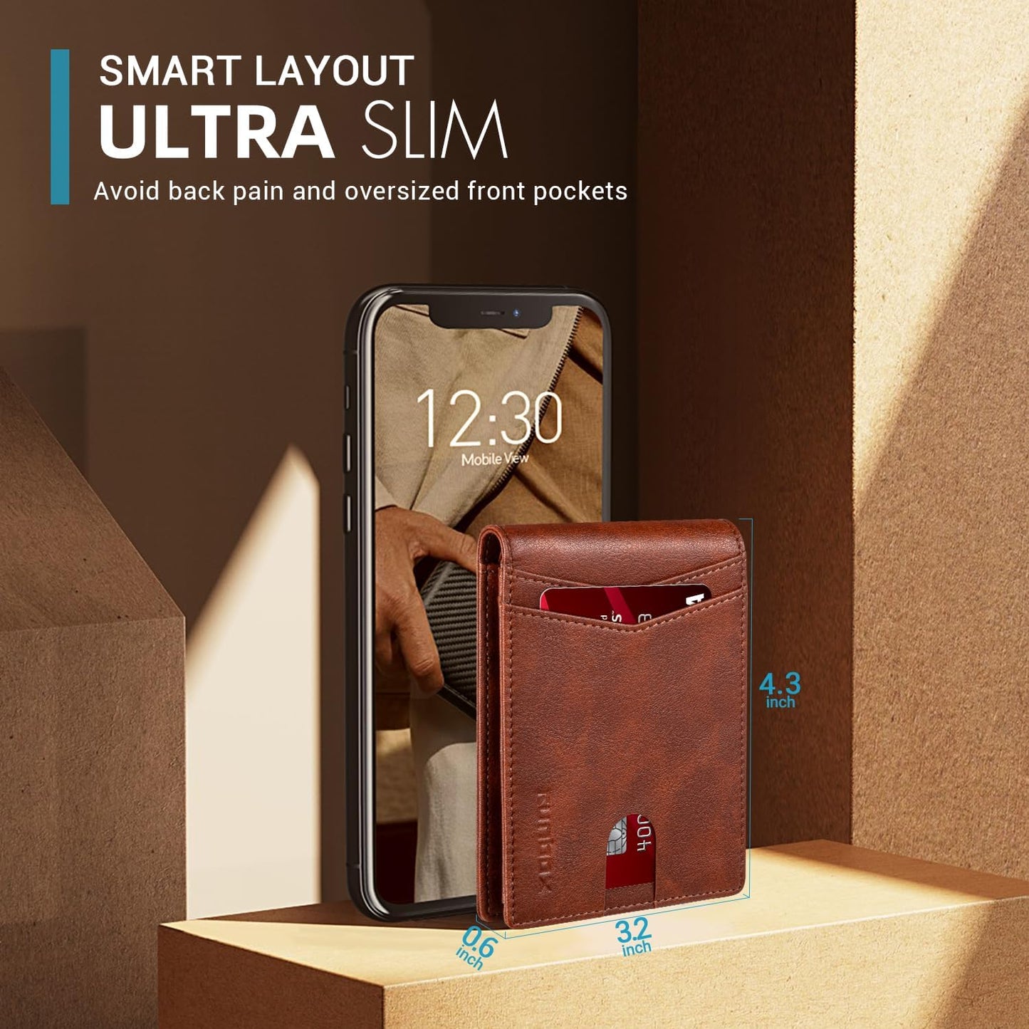 RUNBOX Wallet for Men Slim Rfid Leather 2 ID Window With Gift Box