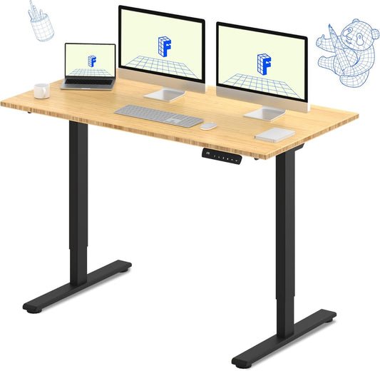 FLEXISPOT E3 Bamboo Dual Motor 60x30 Inch Electric Height Adjustable Standing Desk Whole-Piece Board Sit Stand Up Desk (Black Frame + Bamboo Desktop)