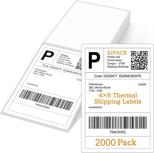 4" x 6" Thermal Labels, 2000 Fanfold Labels, Direct Thermal Shipping Label Compatible with Nelko, Rollo, Zebra, Brother, Orgbro, Munbyn, Jadens Shipping Label Printer, Commercial Grade