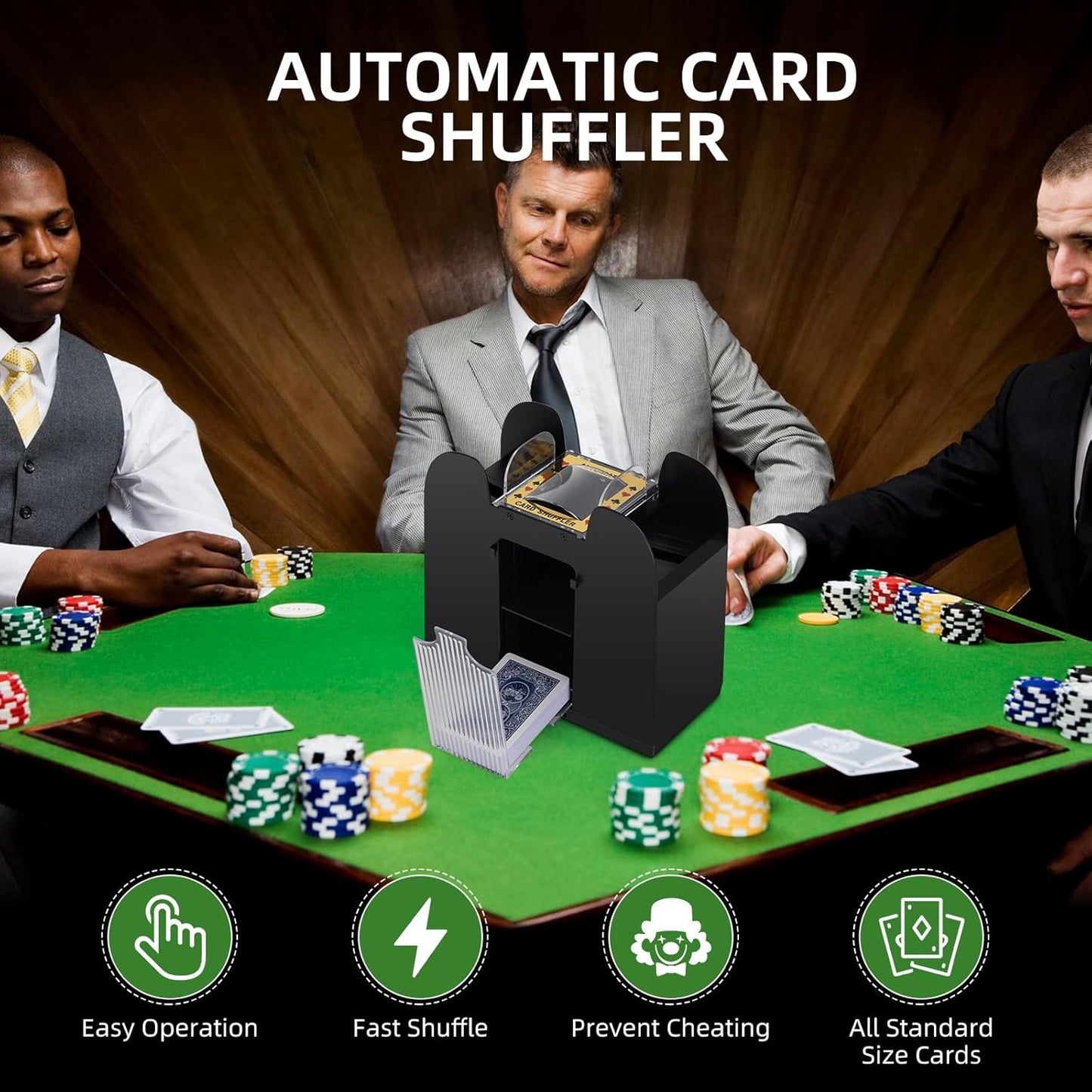 Automatic Card Shuffler 1/2/4/6 Decks,Battery Operated Electric Playing Card Shuffler for UNO,Casino Card Game,Poker,Phase 10,Blackjack,Texas Hold'em,Home Card Games