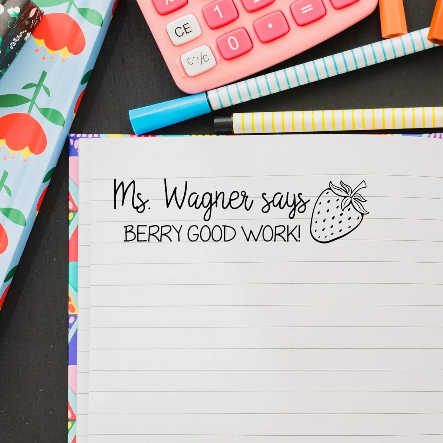 Custom Self-Inking Teacher Stamps | 49 Designs | Fun Phrases | Grading Made Easy | Classroom and Library Book Stamps (Berry Good Work, Xtra Large)