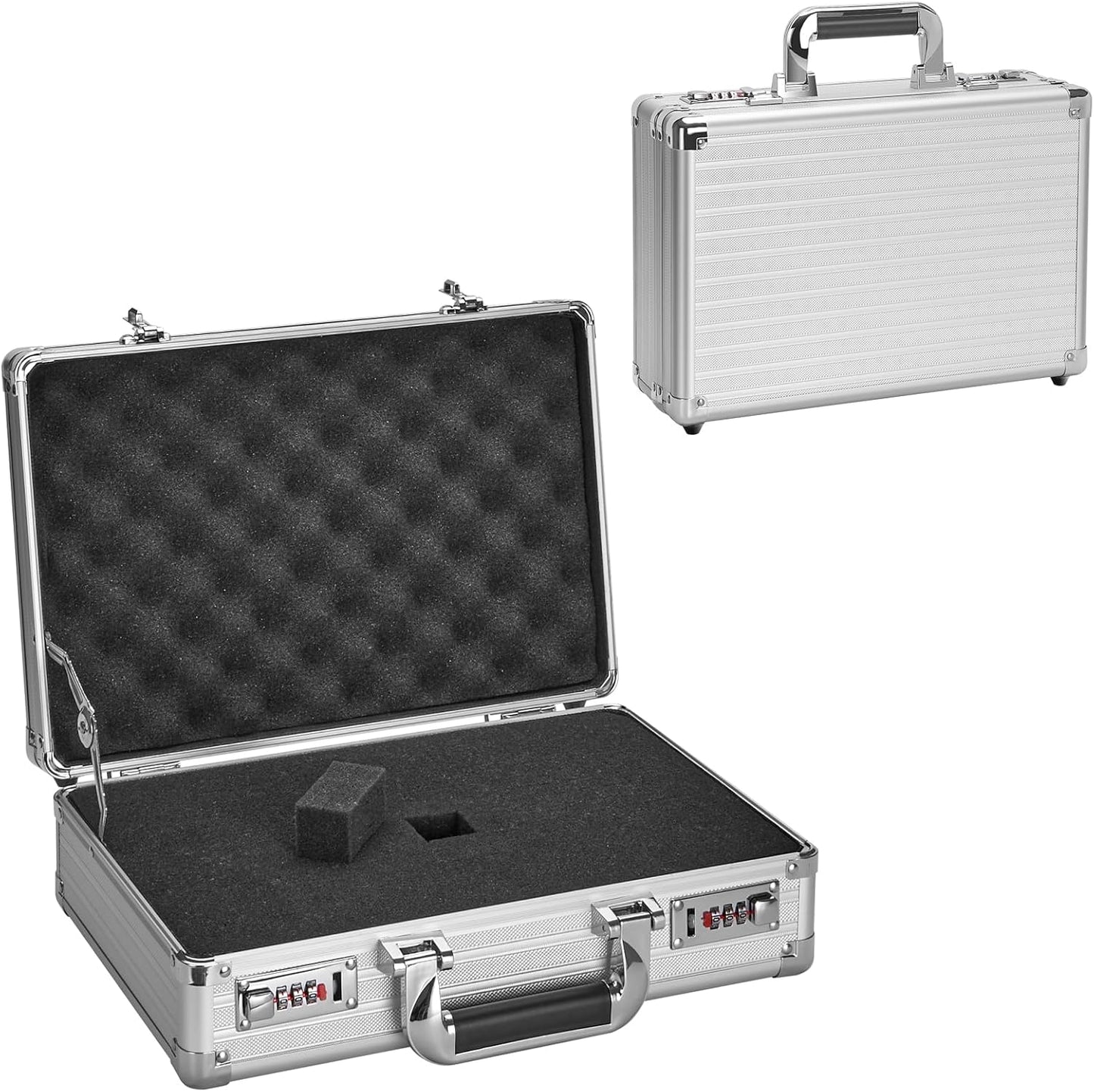 Combination Lock Box - Locking Storage Case with Customizable Foam, 14.2" Portable Lockable Case for Personal Items, Valuables, Documents, Briefcase for Jewelry, Cash, Medications, Silver