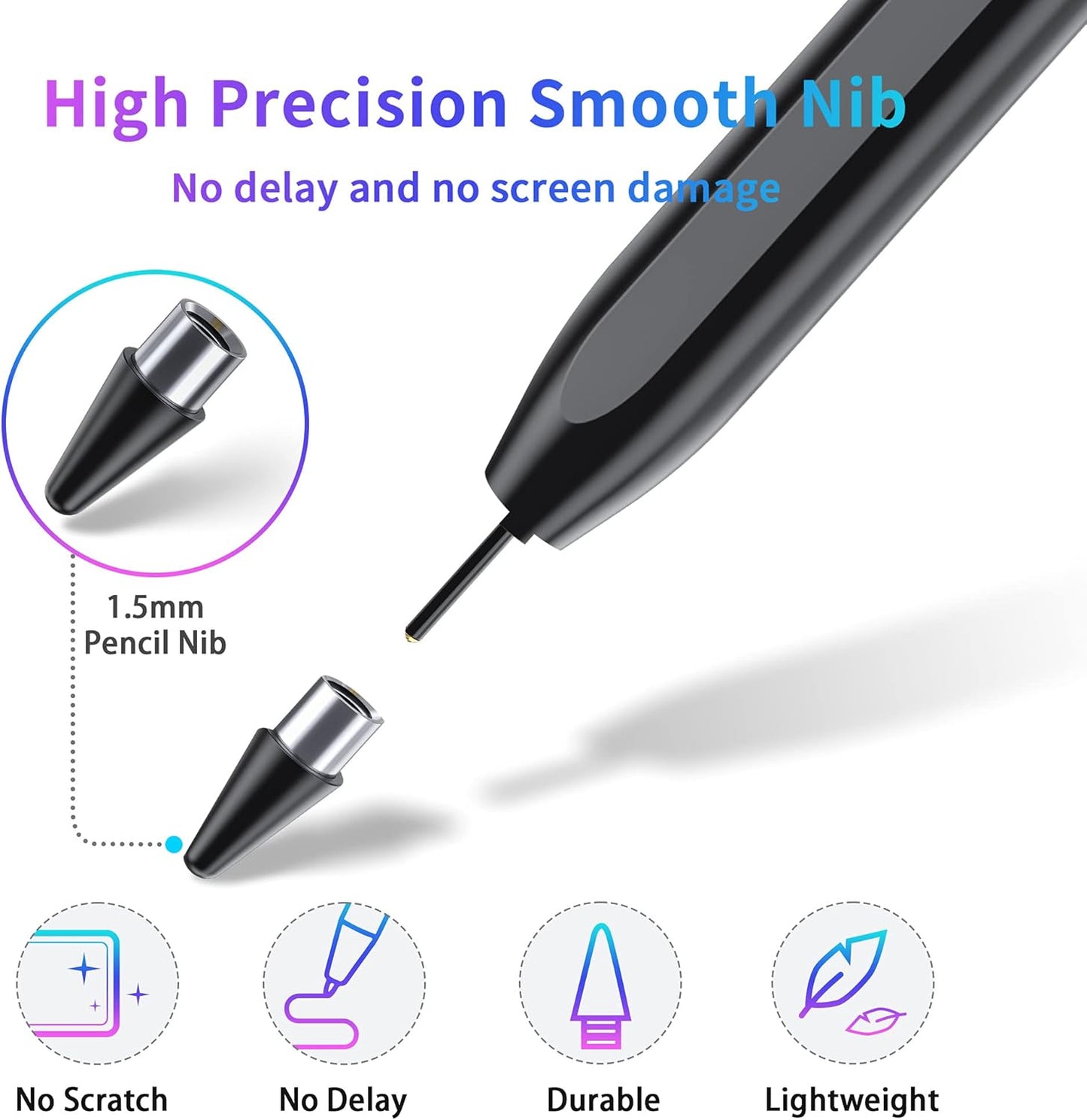 Stylus Pen, Tablet Pen Compatible for Android and iOS Touchscreens, Rechargeable Stylists Pen with Dual Touch Screen, Stylus Pencil for A-pple/Android/Tablet, Black