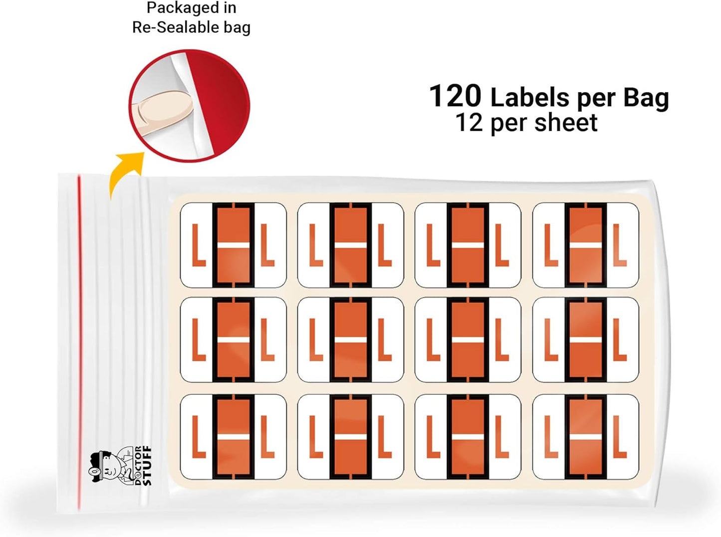 Doctor Stuff - File Folder Labels, Alphabet Letter L Stickers, Compatible with Smead BCCR/BCCS - TPAM Series Alpha Stickers Orange, 1" x 1-1/4", 120 Labels per Package