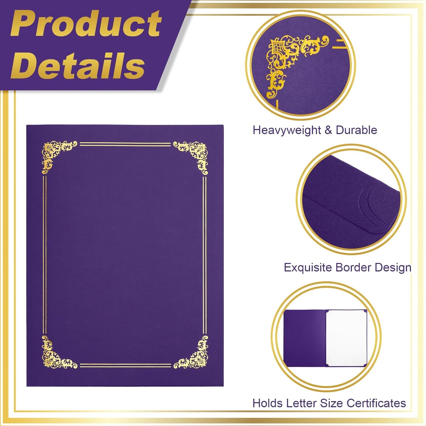 Fainne 120 Packs Certificate Holders Bulk, Diploma Covers Gold Foil Border, Document Covers for Letter Size 8.5x11 Award Certificates, Cardstock, Document Papers, Paper Card Stock(Purple)