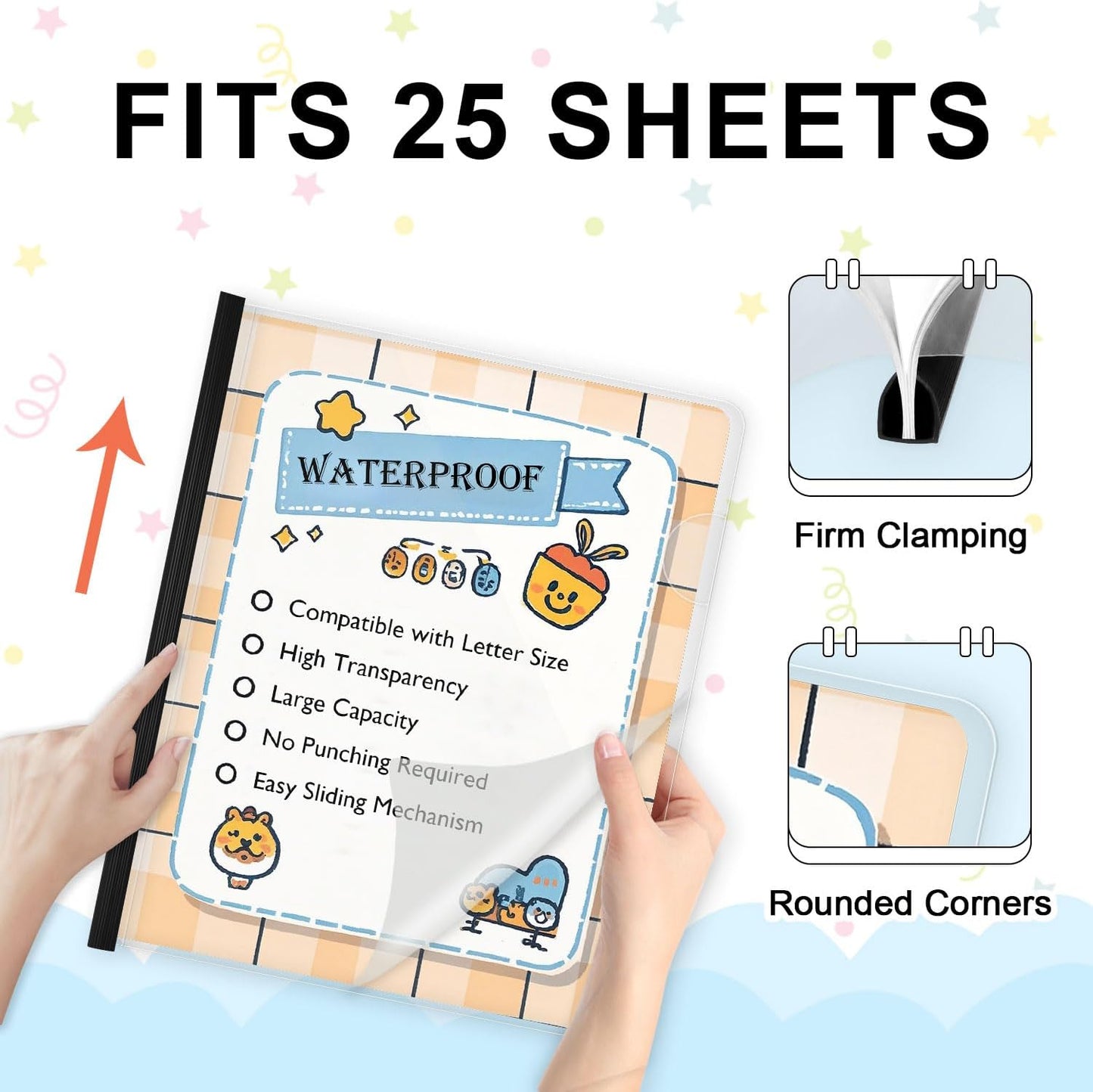 TOTiyea 100 Pack Letter Size Clear Report Covers with Sliding Bars, 5mm (25 Sheet Capacity) Sliding Bar File Folders, Black