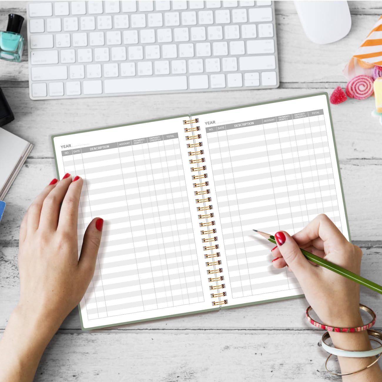 Accounting Ledger Book - A5 Ledger Book for Bookkeeping, Small Businesses & Personal Use, Expense Tracker Notebook for Tracking Money, Expenses, Deposits & Balance, 5.8" x 8.4", Green