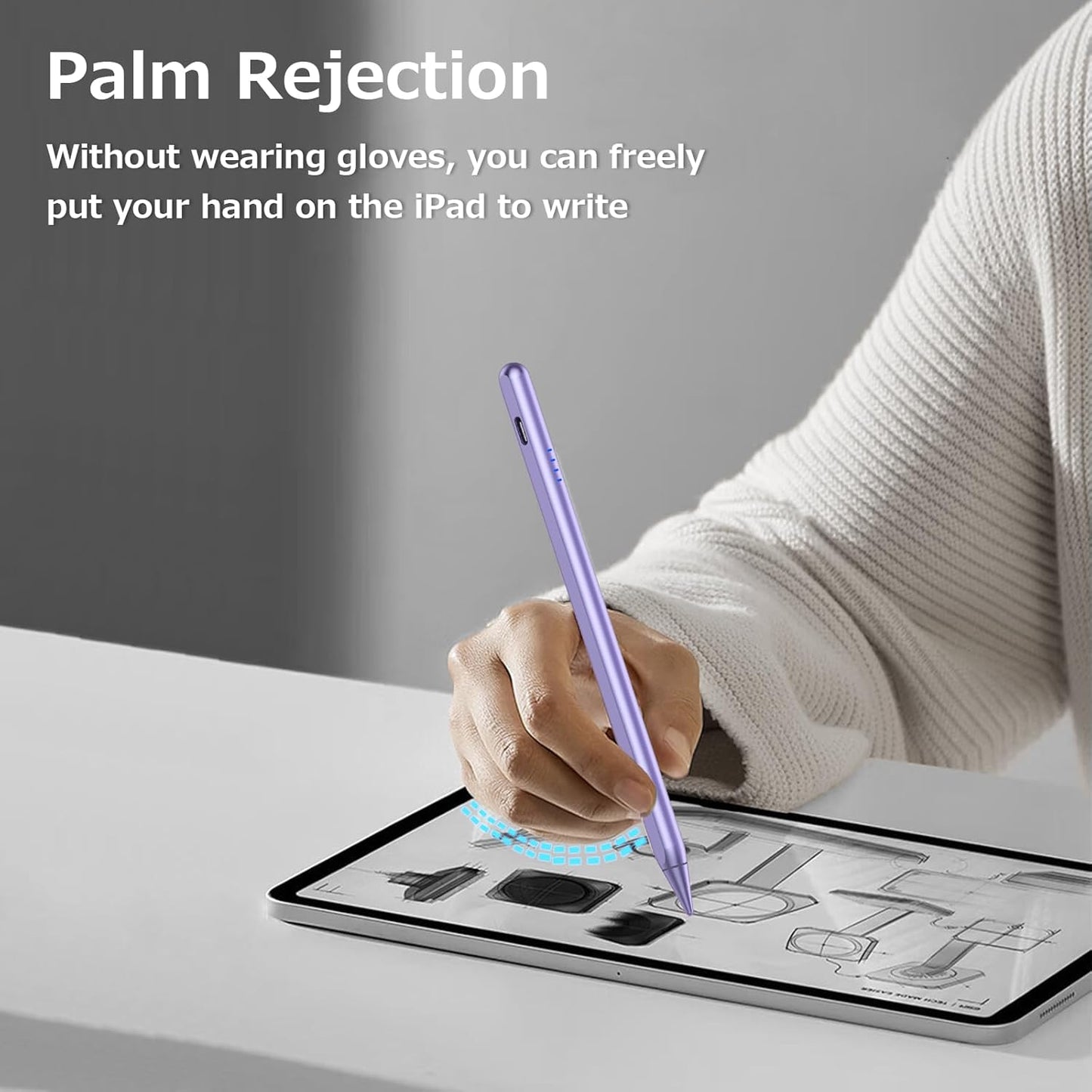 Stylus Pen for iPad 9th&10th - Fast Charge for iPad Pencil Palm Rejection Active Pen Compatible with (2018-2025) Apple iPad 6/7/8/9/10/11(A16), Pro 11"/12.9"/M4, Mini 5/6, Air 3/4/5/M2/M3 (Purple)