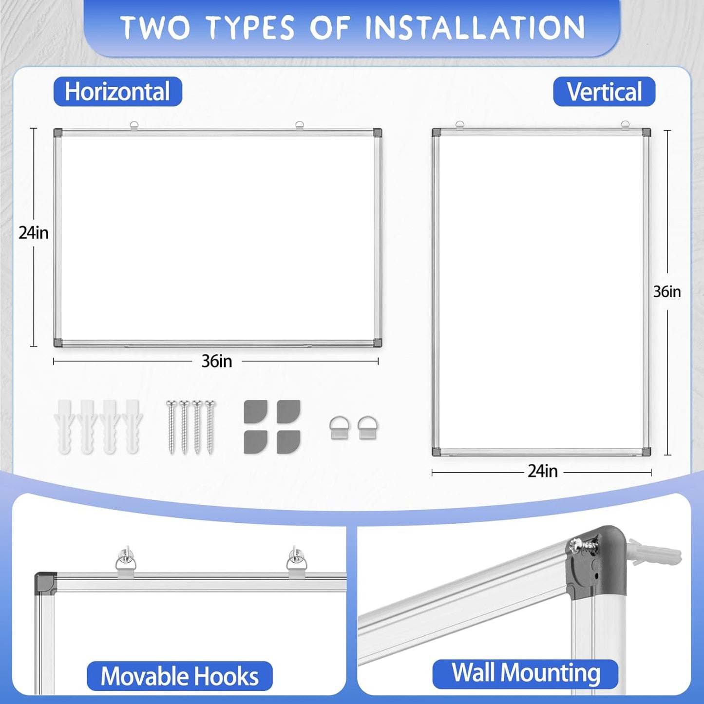 Grtard Large White Board Dry Erase, 36" x 24" Magnetic Dry Erase Boards, Hanging Magnetic Whiteboard with Marker and Magnets, Dry Erase Board for Wall, White Boards Dry Erase for School, Office, Home
