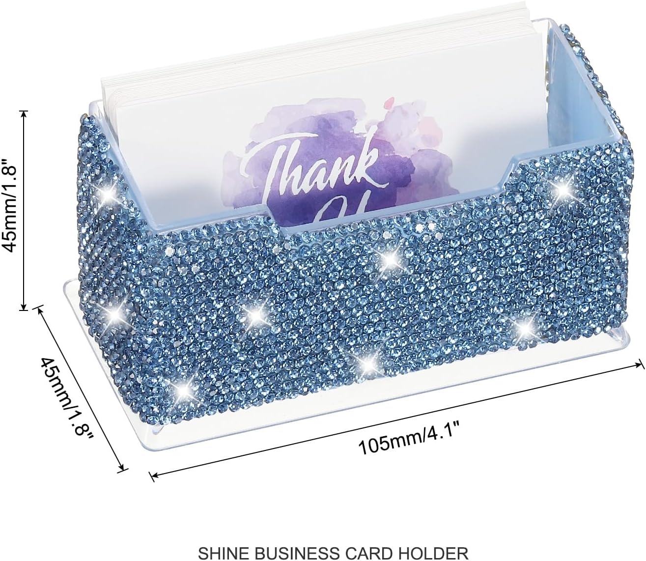 PATIKIL Rhinestone Business Card Holder, Crystal Business Card Holders Bling Business Card Organizer Display Stand for Desktop Desk Office Exhibition, Blue