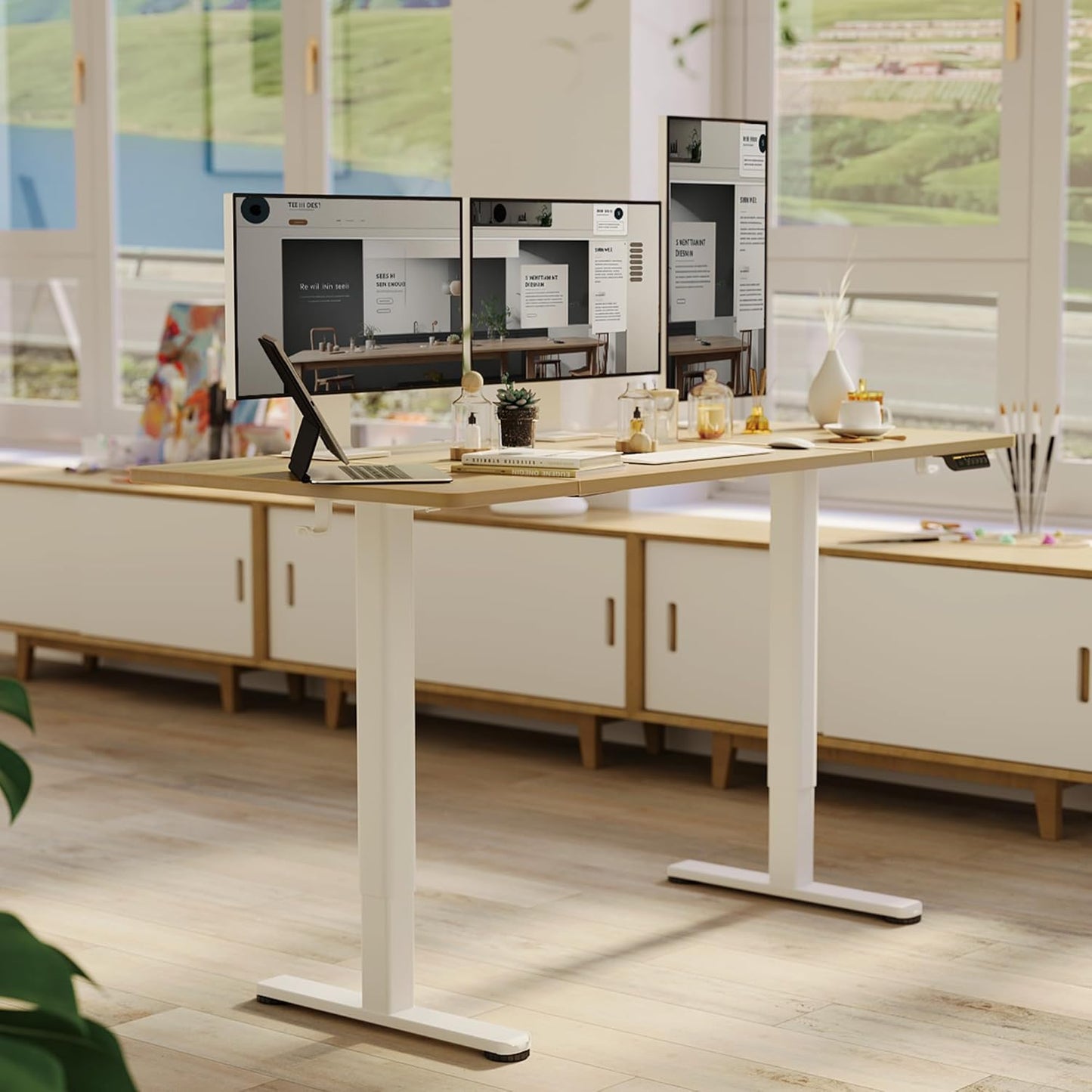 Claiks Standing Desk Frame, Electric Stand Up Desk Frame Workstation Up to 63",T-Shaped Adjustable Standing Computer Desk for Home and Office, (White Frame only)